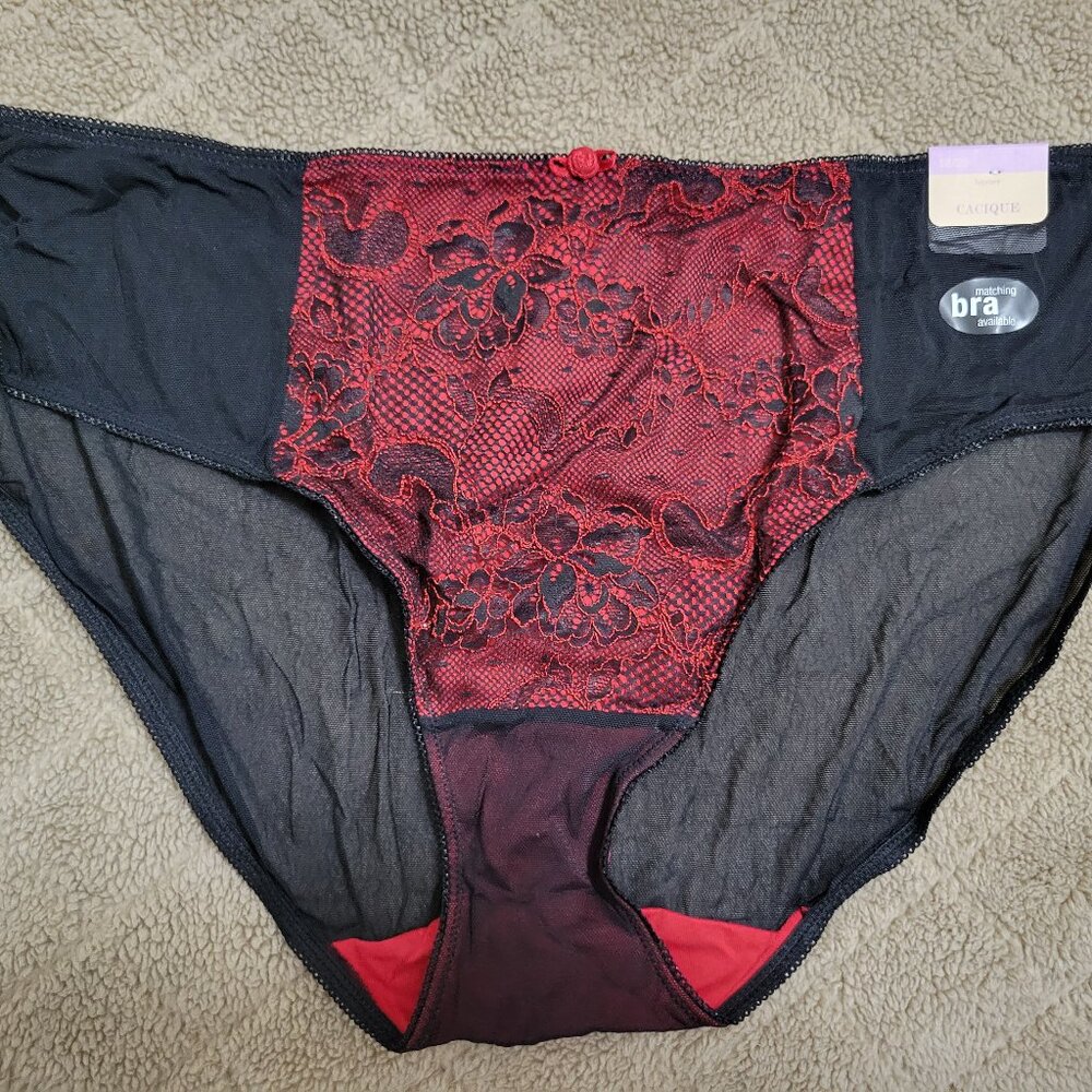 Cacique 18/20 Red/Black lace mesh panties